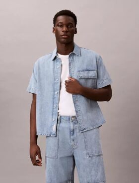 Camisa de Denim utilitária com botões