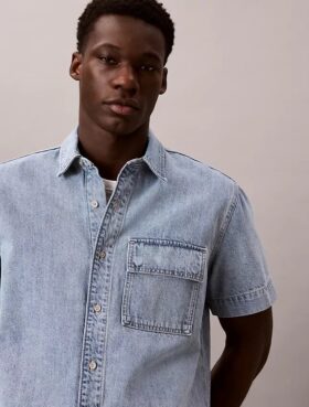 Camisa de Denim utilitária com botões