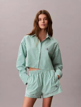 Camisa de dormir curta em popeline de algodão Camisa de dormir curta em popeline de algodão