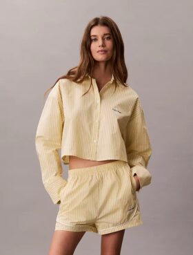 Camisa de dormir curta em popeline de algodão