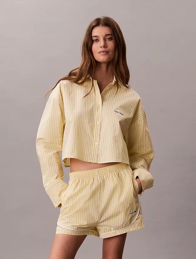 Camisa de dormir curta em popeline de algodão Camisa de dormir curta em popeline de algodão