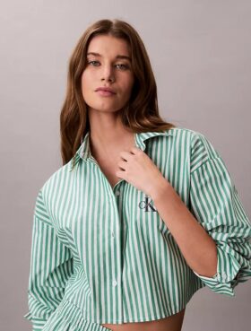 Camisa de dormir curta em popeline de algodão Camisa de dormir curta em popeline de algodão