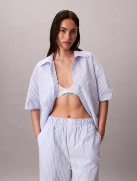 Camisa de dormir de manga curta e corte descontraído em popeline de algodão