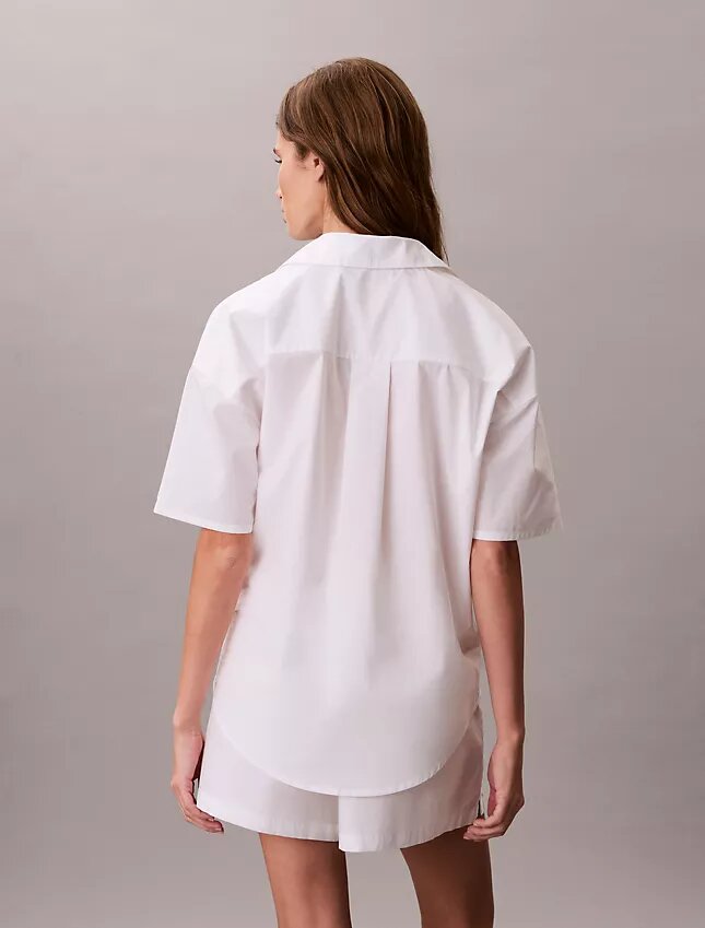 Camisa de dormir de manga curta e corte descontraído em popeline de algodão Camisa de dormir de manga curta e corte descontraído em popeline de algodão
