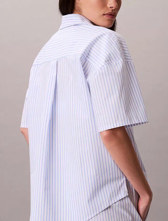 Camisa de dormir de manga curta e corte descontraído em popeline de algodão Camisa de dormir de manga curta e corte descontraído em popeline de algodão