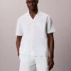 Camisa de dormir descontraída com botões em seersucker Camisa de dormir descontraída com botões em seersucker