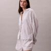 Camisa de dormir folgada de popeline de algodão com botões