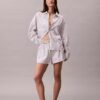Camisa de dormir folgada de popeline de algodão com botões