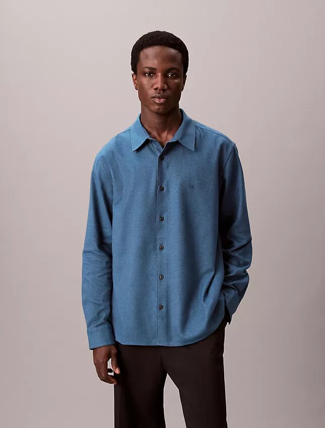 Camisa de flanela mesclada com botões e corte descontraído Camisa de flanela mesclada com botões e corte descontraído