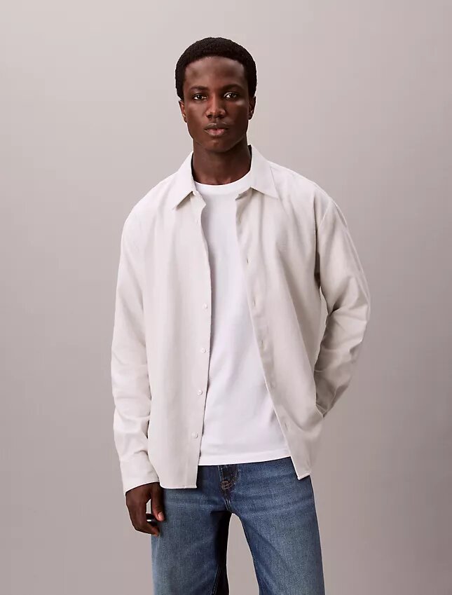 Camisa de flanela mesclada com botões e corte descontraído Camisa de flanela mesclada com botões e corte descontraído