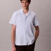 Camisa de linho e algodão de manga curta com botões Camisa de linho e algodão de manga curta com botões