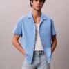 Camisa de linho e algodão de manga curta com botões Camisa de linho e algodão de manga curta com botões