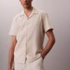 Camisa de linho e algodão de manga curta com botões Camisa de linho e algodão de manga curta com botões