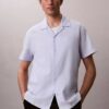 Camisa de linho e algodão de manga curta com botões Camisa de linho e algodão de manga curta com botões