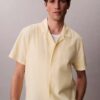 Camisa de linho e algodão de manga curta com botões Camisa de linho e algodão de manga curta com botões