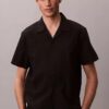 Camisa de linho e algodão de manga curta com botões Camisa de linho e algodão de manga curta com botões