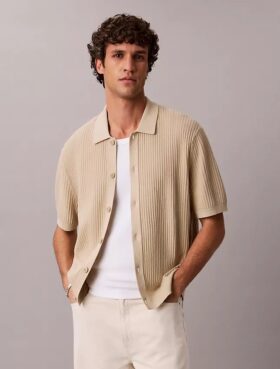 Camisa de malha de algodão com botões