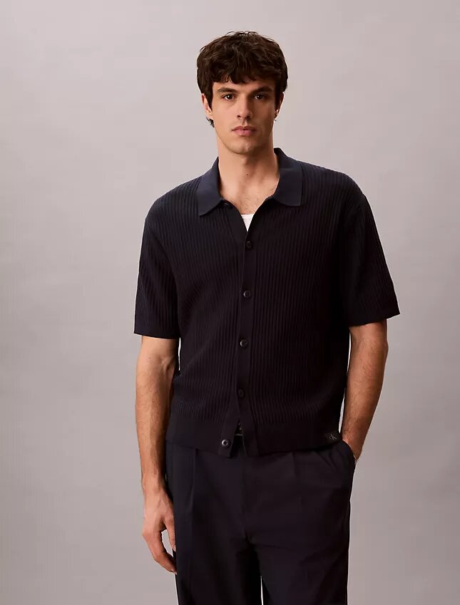 Camisa de malha de algodão com botões Camisa de malha de algodão com botões