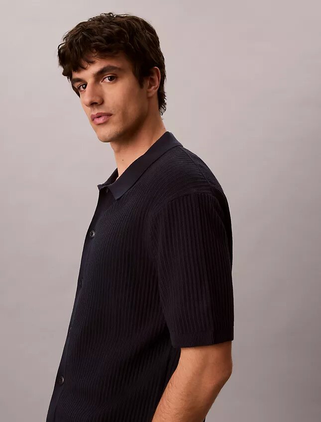 Camisa de malha de algodão com botões Camisa de malha de algodão com botões