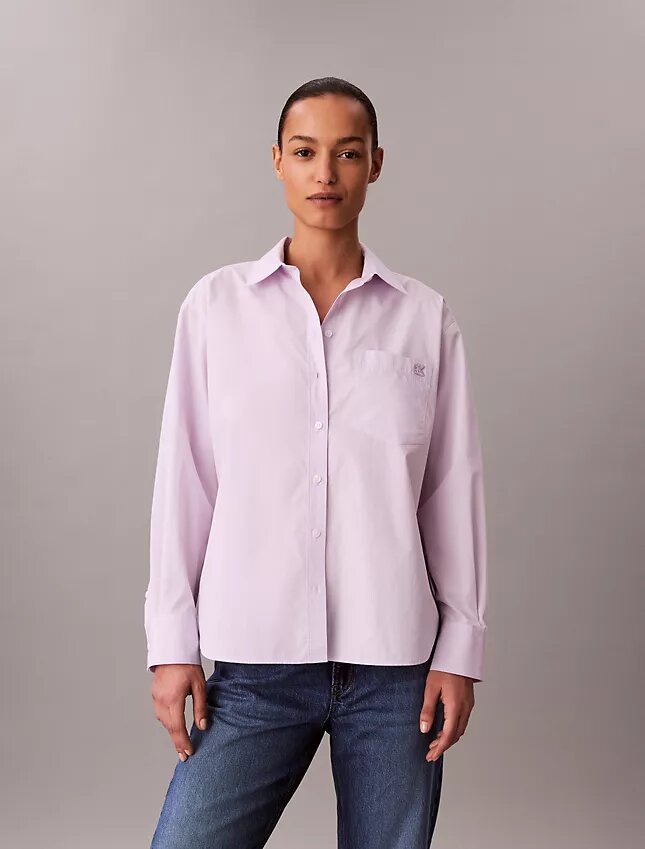 Camisa de popeline de algodão com botões e corte descontraído Camisa de popeline de algodão com botões e corte descontraído