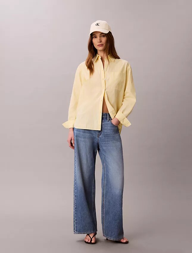 Camisa de popeline de algodão com botões e corte descontraído Camisa de popeline de algodão com botões e corte descontraído