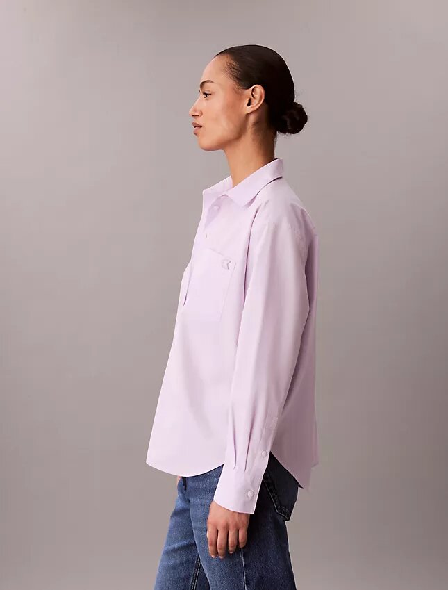 Camisa de popeline de algodão com botões e corte descontraído Camisa de popeline de algodão com botões e corte descontraído