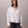 Camisa de popeline de algodão com botões e corte largo Camisa de popeline de algodão com botões e corte largo