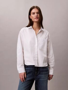 Camisa de popeline de algodão com botões e corte largo