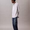 Camisa de popeline de algodão às riscas com botões Camisa de popeline de algodão às riscas com botões