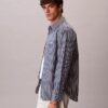 Camisa de popeline lavado com riscas e botões Camisa de popeline lavado com riscas e botões