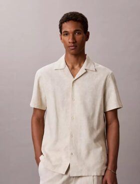 Camisa Descontraída de Algodão e Linho com Gola Camp