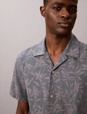 Camisa Descontraída de Algodão e Linho com Gola Camp