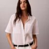 Camisa descontratada com botões em mistura de algodão Camisa descontratada com botões em mistura de algodão