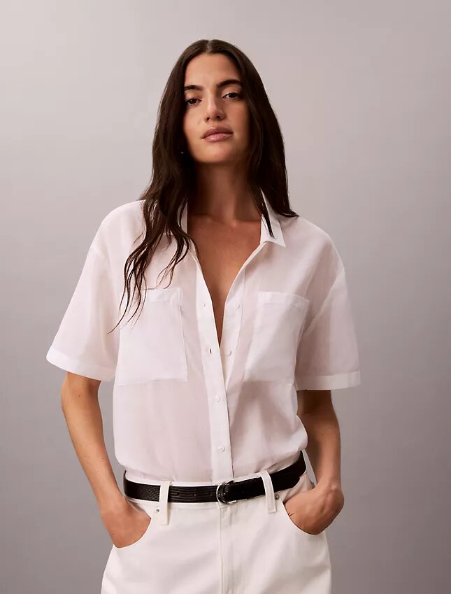 Camisa descontratada com botões em mistura de algodão Camisa descontratada com botões em mistura de algodão