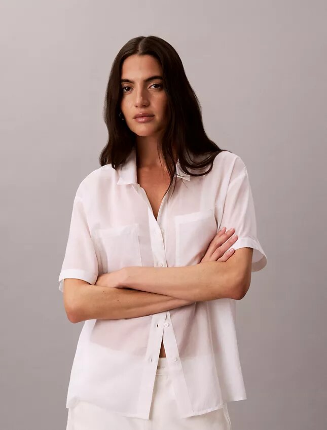 Camisa descontratada com botões em mistura de algodão Camisa descontratada com botões em mistura de algodão