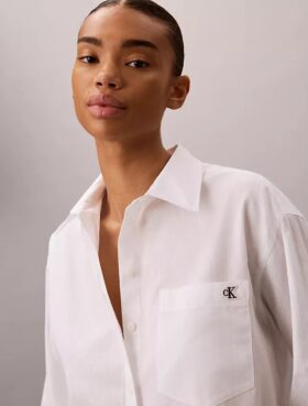 Camisa em popeline de algodão com logótipo em jacquard