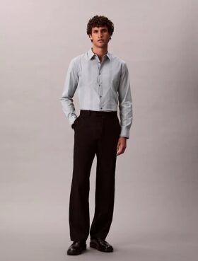 Camisa Justa Elástica Supima com Risca Tingida no Fio
