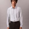 Camisa justa elástica Supima com riscas tingidas no fio Camisa justa elástica Supima com riscas tingidas no fio
