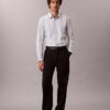 Camisa justa elástica Supima com riscas tingidas no fio Camisa justa elástica Supima com riscas tingidas no fio