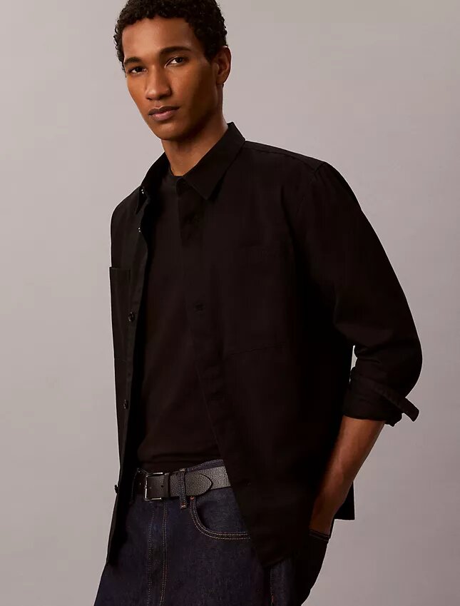 Camisa larga em sarja lavada Camisa larga em sarja lavada