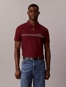Camisa polo com fecho de correr de um quarto e debrum contrastante