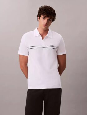 Camisa polo com fecho de correr de um quarto e debrum contrastante