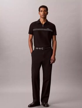 Camisa polo com fecho de correr de um quarto e debrum contrastante