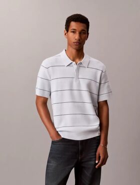 Camisa polo de malha às riscas em algodão