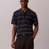 Camisa polo de malha às riscas em algodão Camisa polo de malha às riscas em algodão