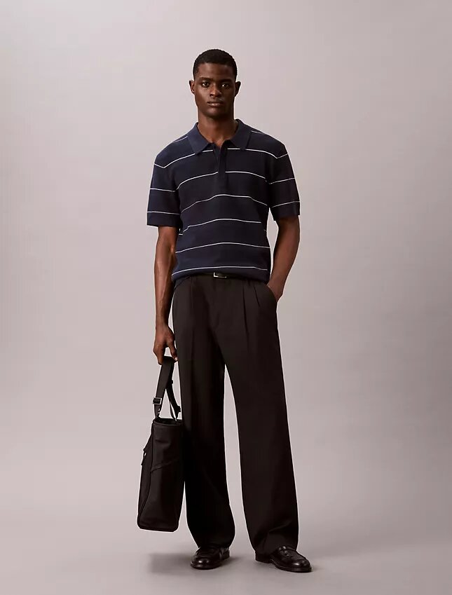 Camisa polo de malha às riscas em algodão Camisa polo de malha às riscas em algodão
