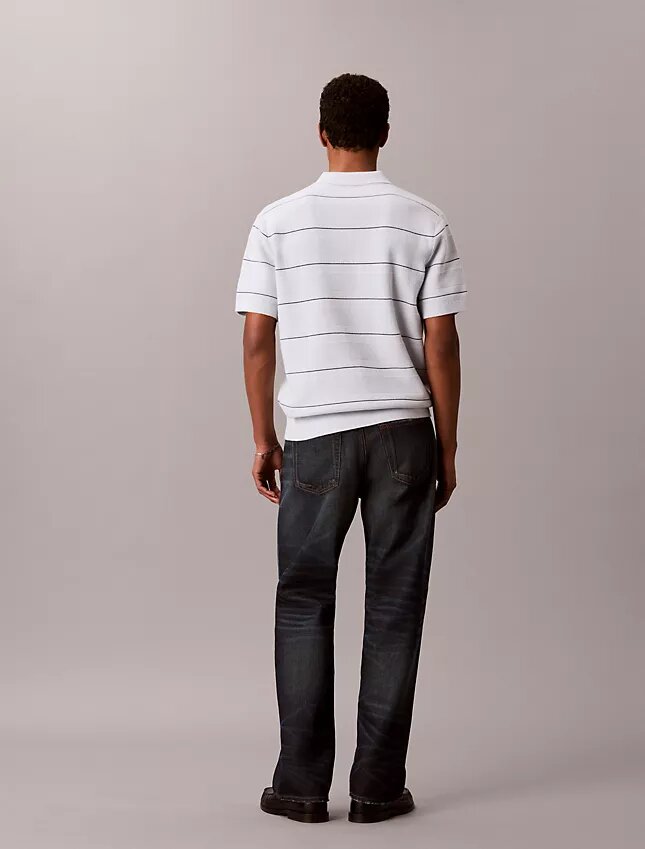 Camisa polo de malha às riscas em algodão Camisa polo de malha às riscas em algodão