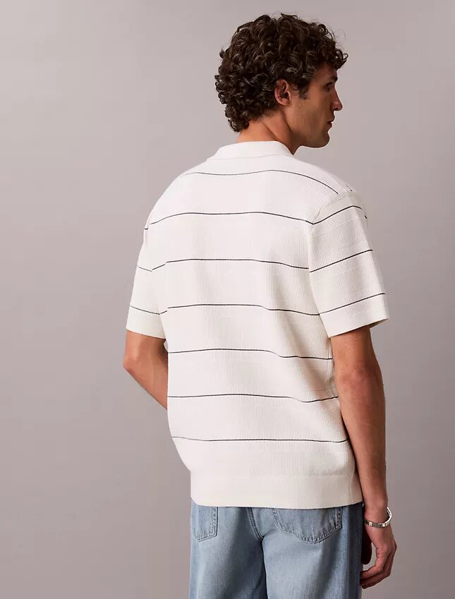 Camisa polo de malha às riscas em algodão Camisa polo de malha às riscas em algodão