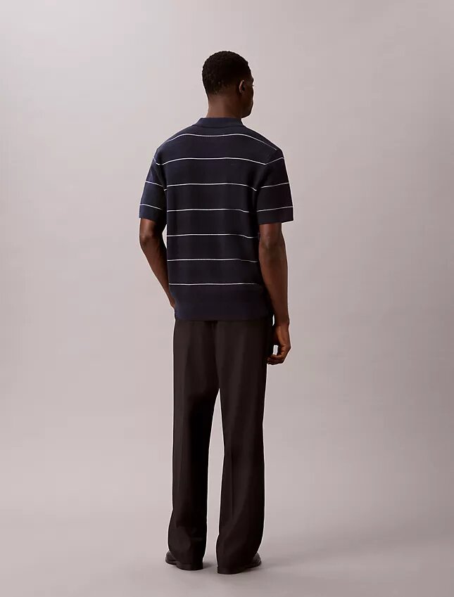 Camisa polo de malha às riscas em algodão Camisa polo de malha às riscas em algodão