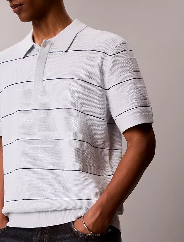 Camisa polo de malha às riscas em algodão Camisa polo de malha às riscas em algodão